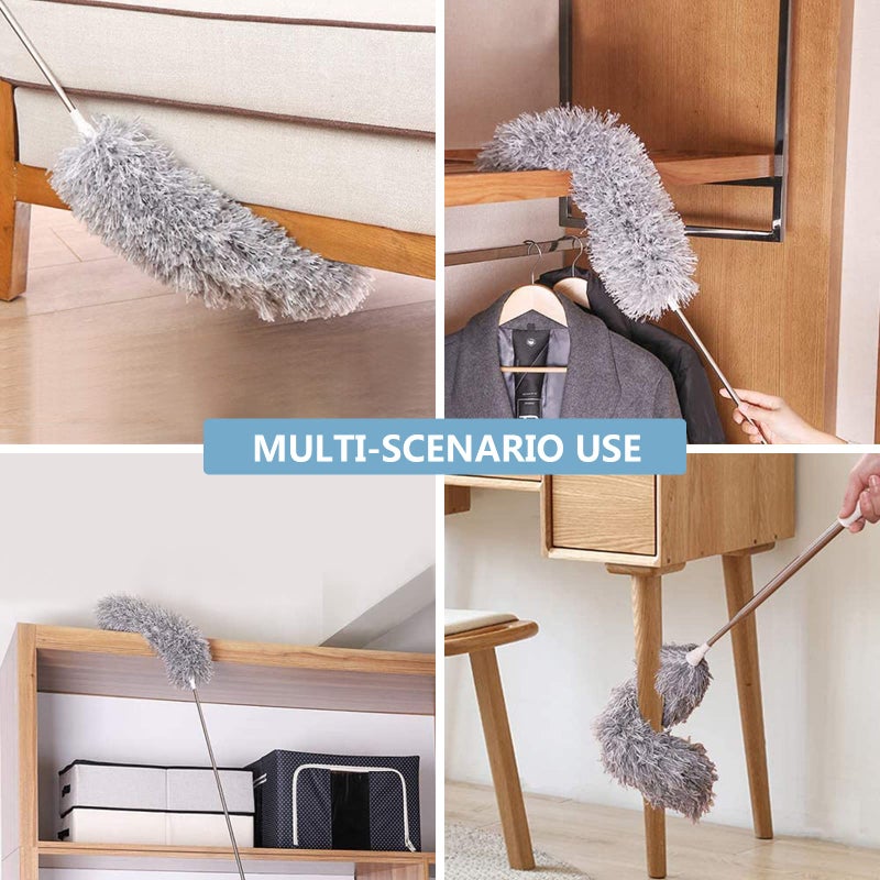 Azun Microfiber Duster with Extension Pole(Stainless Steel) 30 to 100'', with Bendable Head, Extendable Long Duster for Cleaning Ceiling Fan, High Ceiling, Keyboard, Furniture Cars Gray - Image 2